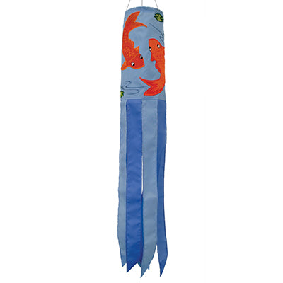 "Swimming Koi Fish" Applique Seasonal Windsock; Polyester