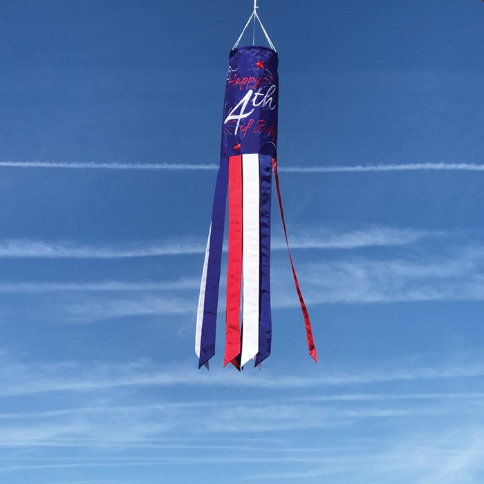 "Happy 4th of July" Applique Windsock; Polyester