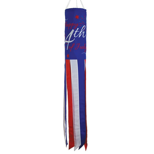 "Happy 4th of July" Applique Windsock; Polyester