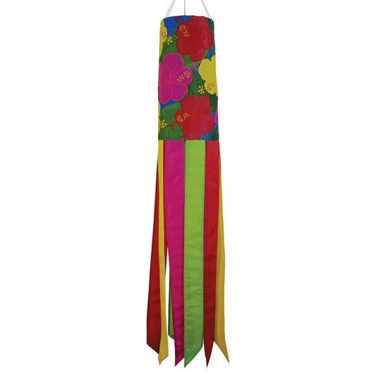 "Tropical Flowers" Applique Windsock; Polyester