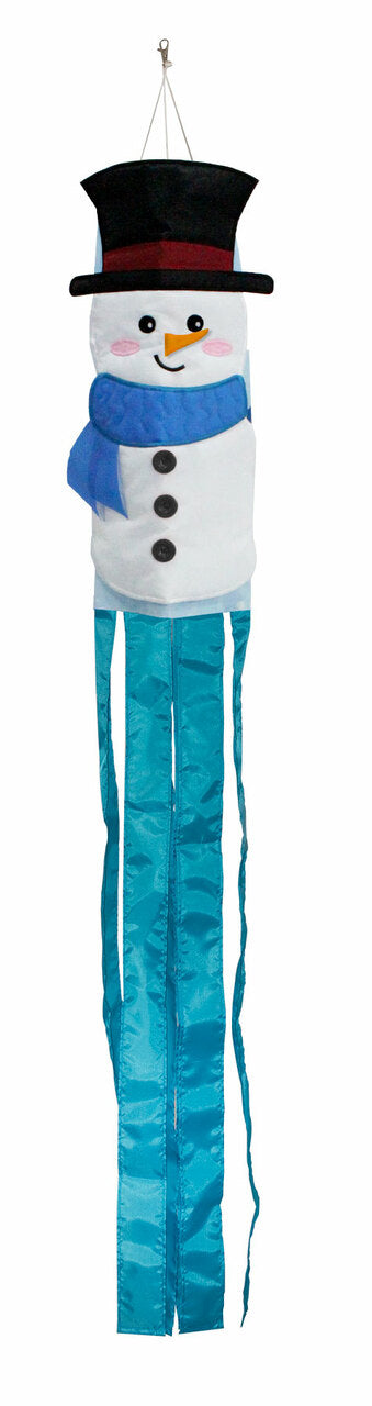 Winter Snowman 3D Applique Seasonal Windsock; Polyester 6"x40"L