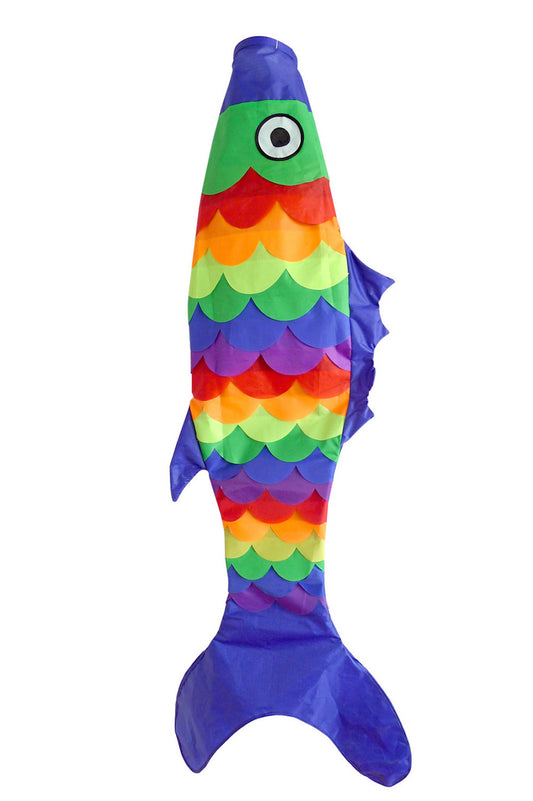 Rainbow Scales with Blue Tail Fish Windsock; Nylon 9"x55"L