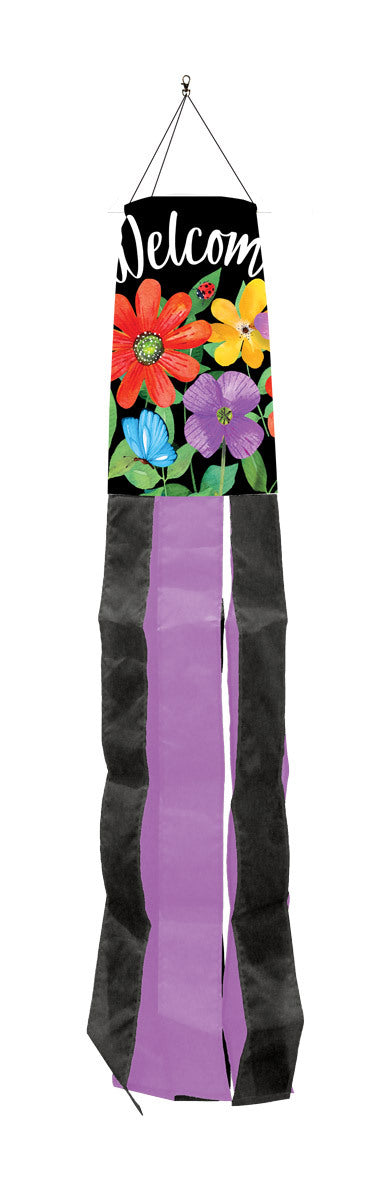Whimsy Flowers Printed Seasonal Windsock; Polyester 6"x40"L