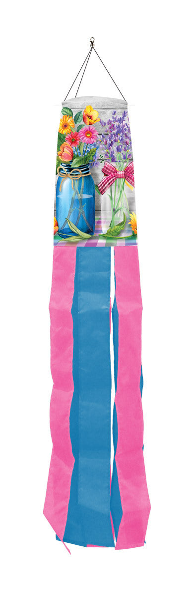 Spring Floral Jars Printed Seasonal Windsock; Polyester 6"x40"L