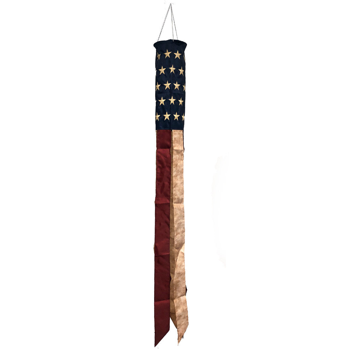 Patriotic Tea Stained Embroidered Stars Windsock; Polyester