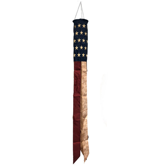 Patriotic Tea Stained Embroidered Stars Windsock; Polyester 6"x60"L