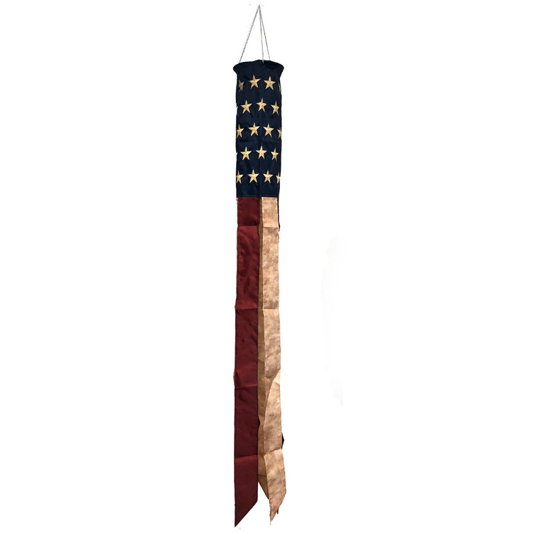 Patriotic Tea Stained Embroidered Stars Windsock; Polyester 6"x60"L