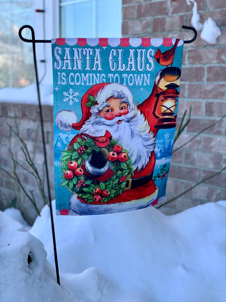 Santa Claus is Coming Printed Textured Suede Garden Flag; Polyester 12.5"x18"